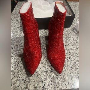 Betsey Johnson red rhinestone boots